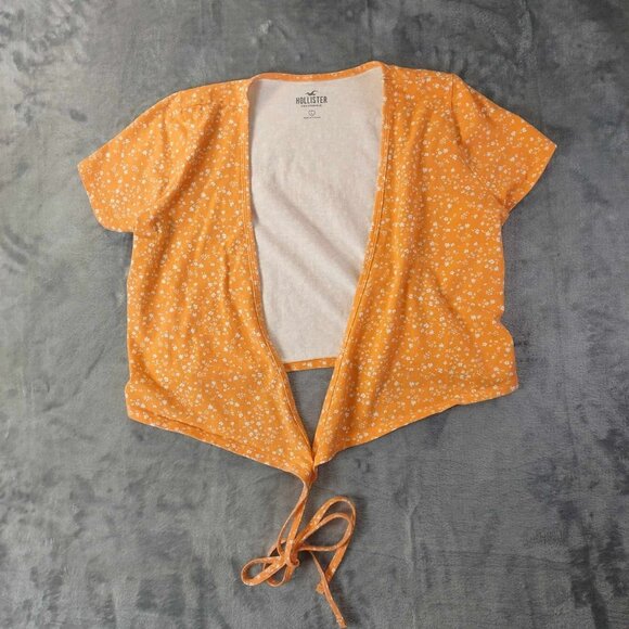 Hollister Women's L‎ Orange Bohemian Beachy Floral Popover Retro Baddie Blouse - Picture 1 of 6